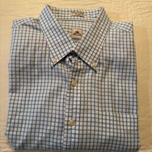 EUC Peter Millar Blue and White Windowpane Button-Down Shirt XXL